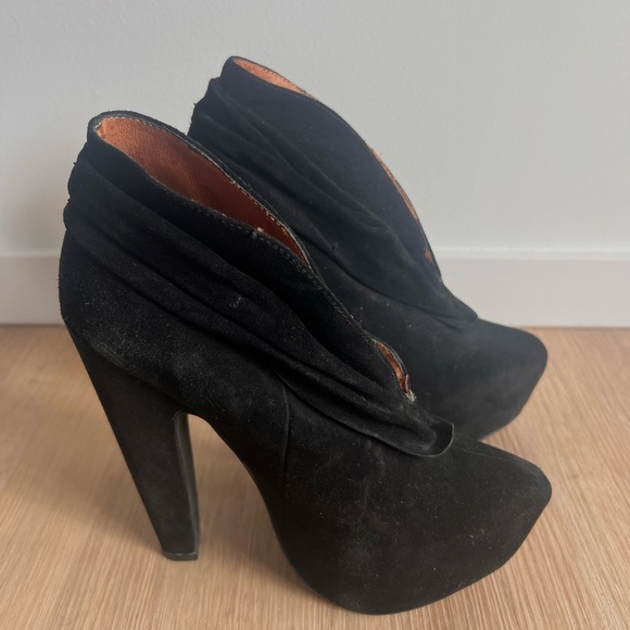 Jeffrey Campbell Anslem Black Heels Suede Platform Boots Shoes 6.5 - Picture 2 of 4